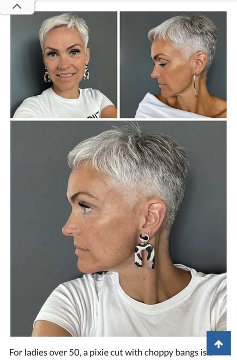 Short Haircuts Ideas, Pixie Haircut Ideas, Chemo Hair, Short Silver Hair, Haircuts Ideas, Really Short Hair, Very Short Haircuts, Short Hair Pixie Cuts, Gray Hair Cuts