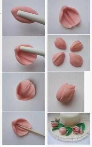 . Flowers Fondant, Cercei Din Lut Polimeric, Fondant Ideas, Cupcakes Fondant, Cake Decorating Flowers, Cakes Fondant, Fondant Flower Tutorial, Fondant Rose, Polymer Clay Flower Jewelry