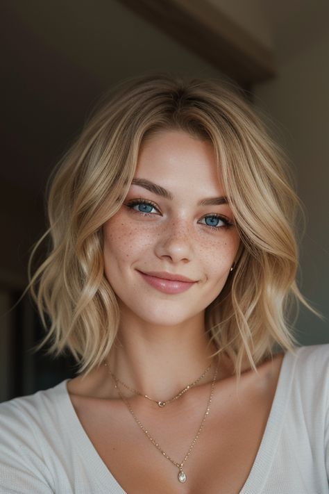 Timeless Short Hair, Long Bobs For Wavy Hair, Hairstyles For Blonde Hair Short, Mid Length Wavy Bob, Blonde Wavy Lob, Natural Wavy Short Haircut, Short Wavy Lob Haircut, Blonde Italian Bob, Mum Bob