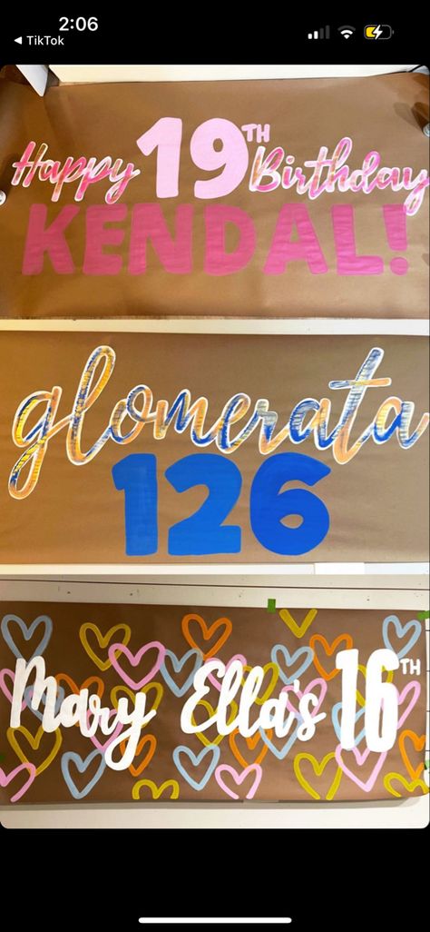 Painted Birthday Banner College, Happy Birthday Signs Poster, Happy Birthday Butcher Paper Sign, Butcher Paper Birthday Sign, Brown Paper Painted Sign, Nineteenth Birthday, 18th Birthday Banner Ideas, Happy Birthday Poster Ideas Diy, Grad Party Banner Ideas