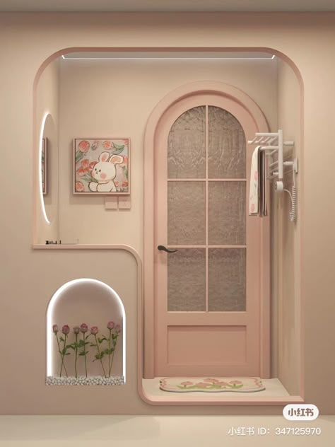 Aesthetic Bathroom Door, Aesthetic House Entrance, Toilet Aesthetic, Apartment Ideas Living Room, Interior Design Your Home, Minimal House Design, Pastel Room, Bathroom Design Decor, Small Room Design