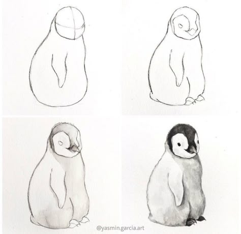 Penguin Drawing, Pencil Drawings For Beginners, Animal Drawings Sketches, Watercolor Painting Techniques, Easy Drawings Sketches, Bird Drawings, Drawing Videos, Painting Art Projects, Art Tutorials Drawing