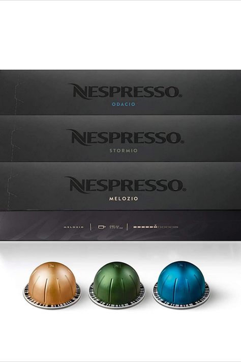 NESPRESSO VERTUOLINE VARIETY PACK ASSORTMENT: This Nespresso coffee assortment offers 30 Nespresso Pods in a variety of 3 best-selling coffee blends for the Nespresso VertuoLine System.10 Stormio, 10 Odacio, 10 Melozio INTENSITY: This assortment will let you explore the rich tastes of the following Nespresso Capsules: Stormio (Intensity 8), Odacio (Intensity 7) & Melozio (Intensity 6) Coffee Pods Crafts, Nespresso Crafts, Nespresso Pods, Nespresso Coffee, Coffee Varieties, Nespresso Capsules, Medium Roast Coffee, Dark Roast Coffee, Roast Coffee