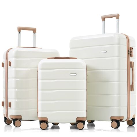 This set includes three versatile sizes: 20", 24", and 28", ensuring you have the perfect option for any trip. Each piece features a durable ABS hard shell, providing robust protection for your belongings while maintaining a lightweight structure for easy handling. The standout feature of this luggage set is the 360° spinner wheels. Say goodbye to struggling with your luggage in crowded airports or busy streets. Additionally, the integrated TSA-approved lock offers enhanced security and peace of Royalty Dr, Premium Luggage, Travel Luggage Set, Hard Shell Luggage, 3 Piece Luggage Set, Hardside Spinner Luggage, Lightweight Suitcase, Spinner Luggage Sets, Storage Trunks