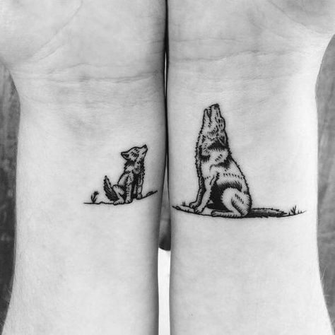 Wolf Tattoo Meaning, Wolf Tattoos For Women, Small Wolf Tattoo, Wolf Tattoos Men, Men Tattoos, Wrist Tattoos For Guys, Wolf Tattoo Design, Matching Couple Tattoos, Wrist Tattoos For Women