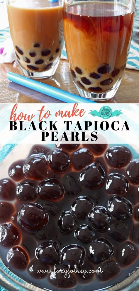 Black Tapioca Pearls Recipe, Easy Diy Boba Pearls, Homemade Tapioca Pearls, Tapioca Boba Recipe, Boba Pearls Recipes, How To Make Boba Pearls, Boba Recipes Tapioca Pearls, Homemade Boba Pearls, Popping Boba Recipe