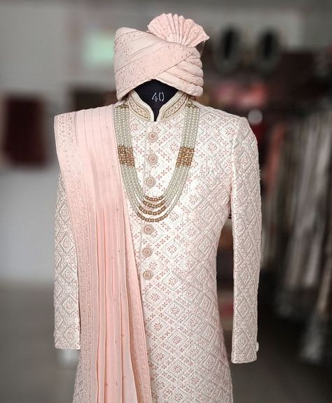 Servani For Men Wedding New, Rajwadi Sherwani, Pink Sherwani For Men, Pink Sherwani For Groom, Wedding Outfit Groom, Groom Indian Wedding Outfits, Outfit For Groom, Achkan For Men, Wedding Sherwani For Groom