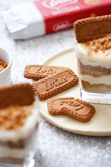 No-Bake Biscoff Cheesecake Cups Recipe Biscoff Cheesecake Cups, Cheesecake Cups Recipe, Biscoff Cheesecake, Cheesecake Crust, Biscoff Cookie Butter, Cheesecake Cups, Cookie Butter, Cookie Crumbs, Cheesecake Recipe