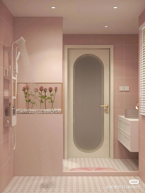 Pink Bathroom Door, Toilet Aesthetic, Bathroom Interior Design Modern, White Room Decor, Interior Design Your Home, Dream Kitchens Design, Asian Home Decor, Bedroom Wall Colors, Bathroom Design Decor