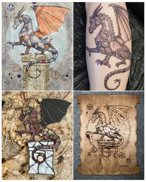 ArtStation - Steampunk Dragon Ink Drawing Mechanical Dragon Tattoo, Steampunk Dragon Tattoo, Dragon Ink Drawing, Steampunk Artist, Mechanical Dragon, Steampunk Dragon, Steampunk Animals, Drawing Designs, Instagram Tattoo