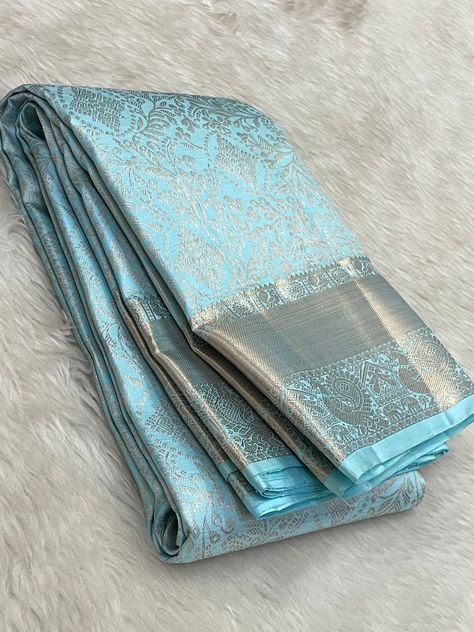 Pastel Blue Silk Saree, Pastel Colour Silk Saree, Silver Border Pattu Sarees, Pastel Colour Saree, Pink Half Sarees, Sky Blue Saree, South Indian Wedding Saree, Silk Saree Blouse Designs Patterns, Blue Blouse Designs