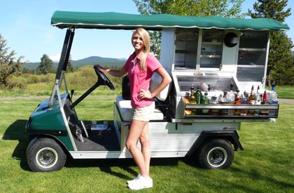 Beverage Cart Girl Golf Outfit, Beer Cart, Golf Bar, Girl Golf Outfit, Bar On Wheels, Cart Bar, Beverage Cart, Golf Events, Golf Buggy