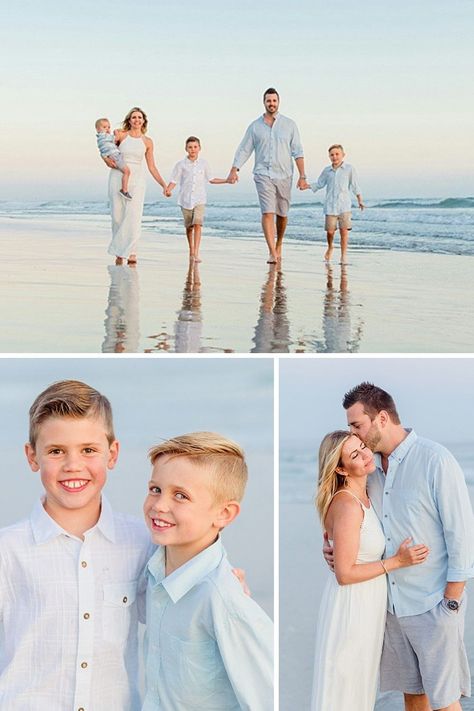 Beach Family Shoot Ideas, Beach Theme Family Pictures, Casual Family Beach Pictures Outfits, Family Picture At The Beach, Beach Wedding Photos Family, Family Photo At Beach, Beach Photography Ideas Family, Beach Christmas Pictures Family, Family Portrait Poses Beach