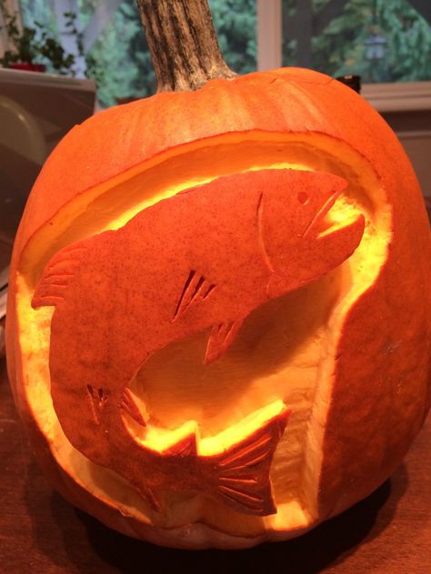 cool pumpkin carving salmon fish Fish Pumpkin Carving, Sugar Skull Pumpkin Carving, Skull Pumpkin Carving, Cool Pumpkin Carving Ideas, Cool Pumpkin Carving, Fish Pumpkin, Sugar Skull Pumpkin, Pumpkin Carving Tips, Disney Pumpkin Carving