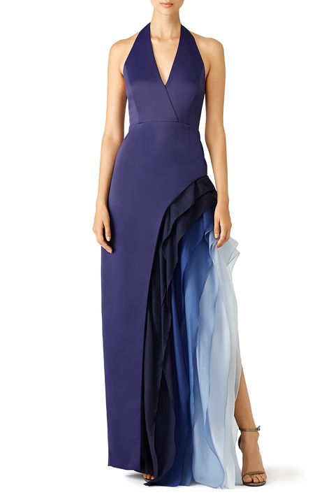 For Aurora dress - Royal Blue Waterfall Cascade Gown by Halston Heritage Onepiece Dress, Dresses Gala, Blue Waterfall, Gown Rental, Hold Space, Gala Gowns, Aurora Dress, Classy Gowns, Macrame Dress