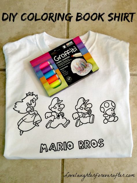 Blog post at Love, Laughter, Foreverafter : How To Make A Coloring Book Shirt For Kids      I don't know about you, but when it comes to finding awesome gifts for upcoming bi[..] Designer Birthday Cakes, Make A Coloring Book, Coloring Shirts, Summer Ideas For Kids, Diy Christmas Shirts, Diy Coloring Books, Summer Hacks, Make Your Own Shirt, Christmas Shirts For Kids