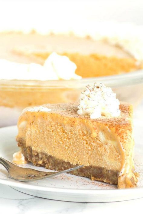 Pumpkin Ice Cream Pie Recipe - from RecipeGirl.com Pumpkin Ice Cream Pie, Pumpkin Chiffon, Pumpkin Chiffon Pie, Holiday Deserts, Halloween Cooking, Chiffon Pie, Pumpkin Swirl Cheesecake, Ice Cream Pie Recipe, Pumpkin Pie Ice Cream