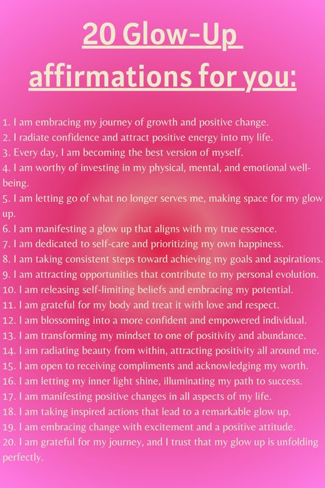 20 Best Glow-Up affirmations one can use to elevate their glow-up journey. Daily Affirmations For Glow Up, Physical Glow Up Affirmations, Manifest Glow Up, Spiritual Glow Up, Physical Glow Up, 2024 Glow Up, Mental Glow Up, Glow Up 2024, Glow Up Affirmations