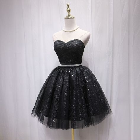 Short Dresses For Prom Black, Black Short Ball Gown Dress, Black Short Tulle Dress, Black Tulle Prom Dress Short, Black Shining Dress, Prom Dress Black Short, Prom Outfits Short, Best Prom Dresses Short, Prom Dresses Black Short