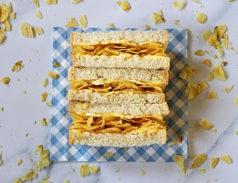 Crisp Sandwich Recipe | Abel & Cole Crisp Sandwich, Pancetta Crisps, Corner Bakery Crisps, Fish And Chips Sandwich, Easy Finger Sandwiches, Sensations Crisps, Party Sandwiches Recipes, English Tea Sandwiches, Tea Party Sandwiches Recipes