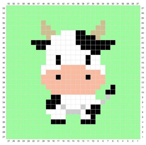 Picsel Art Ideas, Cute Pixel Art Ideas, Cow Pixel Art, Cow Cross Stitch, Cross Stitch Cow, Crochet C2c Pattern, Cow Craft, Character Blankets, Easy Pixel Art