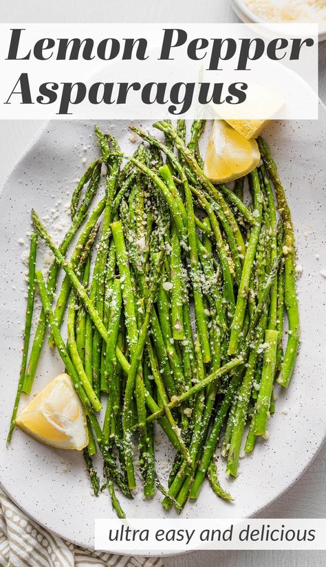 It's the side dish that always goes: Lemon Asparagus spears roasted with Parmesan, olive oil, and tangy lemon pepper seasoning. This is simple but pairs well with virtually any meal, takes just 10 minutes, and is so easy and hands-off to make. Lemon Pepper Asparagus, Asparagus Roasted, Recipe Asparagus, Easy Asparagus Recipes, Asparagus Recipes Baked, Asparagus Seasoning, Lemon Asparagus, Pepper Seasoning, Asparagus Recipes