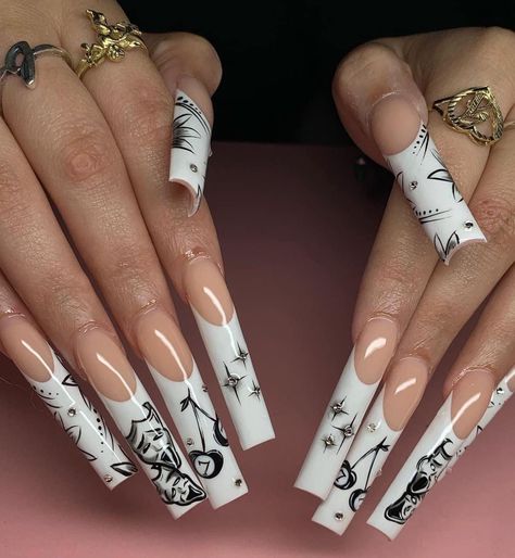 Gangster Nails, Quinceanera Nails, Super Cute Nails, Dope Nail Designs, Classy Acrylic Nails, Disney Nails, Long Square Acrylic Nails, Unique Acrylic Nails, Get Nails