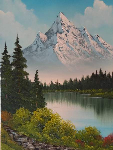 Mountains In The Distance Painting, Sky And Tree Painting, Landscape Mountains Painting, Snowy Mountains Painting, Mountain River Painting, Mountain Scenery Painting, Mountain Range Painting, Snowy Painting, Snow Mountain Painting