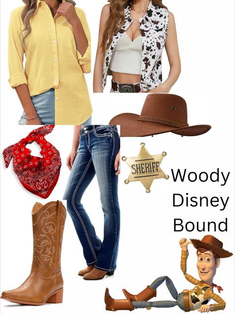 Step into the Wild West with this enchanting Sheriff Woody Disney Bound ensemble, capturing the spirit of everyone's favorite cowboy from "Toy Story." Featuring a yellow cowboy shirt adorned with classic red and cow accents, rugged brown boots, and weathered denim jeans, this outfit exudes frontier charm. Complete with a signature cowboy hat, and a playful nod to Woody's iconic bandana, this Disney Bound is perfect for adventurers ready to wrangle up some fun in the parks! Sheriff Woody, Disney Bounding, Cowboy Shirt, The Wild West, Cowboys Shirt, Into The Wild, Cowboy Hat, Wild West, Toy Story