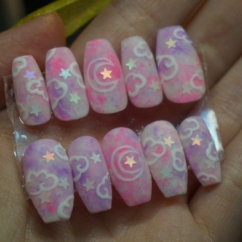 Ig: @Sidney3threenails Steven Universe Nails, Japanese Nail Art Kawaii, Gamer Nails, Tacky Nails, Pastel Goth Nails, Rainbow Nails Design, Cute Nail Polish, Witchy Nails, Space Nails