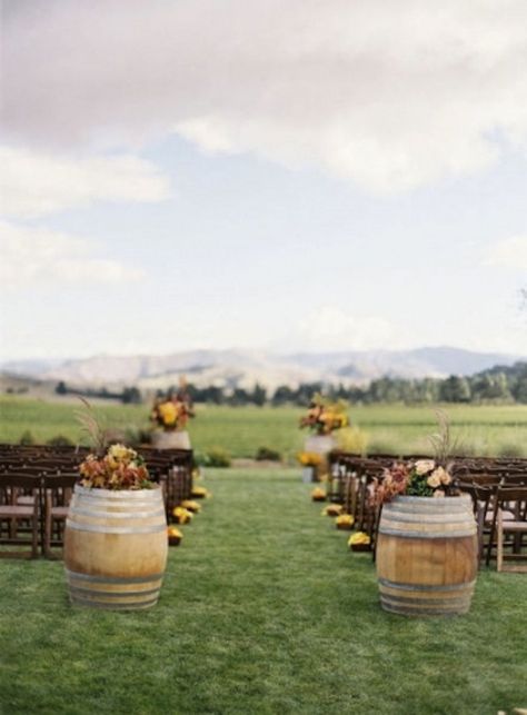 Wedding Inspirations, Ceremony Decor, Outdoor Wedding Ceremony, Rustic Wedding Ceremony, Wine Barrels Fall Country Wedding, Fall Country, Wedding Wishes, Love Is In The Air, Ceremony Decorations, Here Comes The Bride, Event Styling, Outdoor Ceremony, Fun Wedding