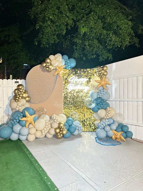 Birthday Mermaid Decorations, Beach Hoco Theme, 17 Birthday Decoration Ideas, Elegant Ocean Theme Party, Mermaid Graduation Party, 15birthday Party Ideas, Under The Sea Sweet 16 Ideas, Underwater Baby Shower Theme, Beach Decorating Ideas For Party