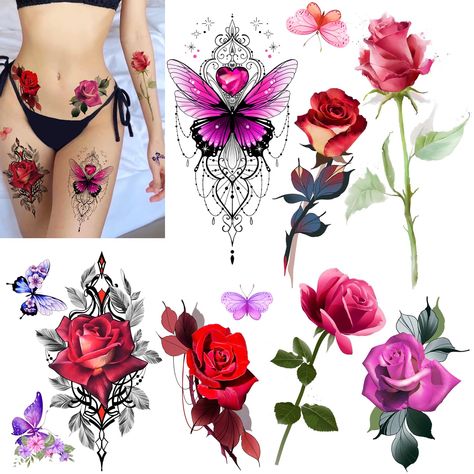 ROARHOWL Stunning rose flower temporary tattoos, large rose fake tattoos for women,rose tattoo set (Rose 2) Tattoos For Women Rose, Women Rose Tattoo, Rose Flower Tattoo, Tattoos Large, Rose Flower Tattoos, Tattoo Paper, Temporary Tattoo Stickers, Tattoo Set, Pattern Tattoo