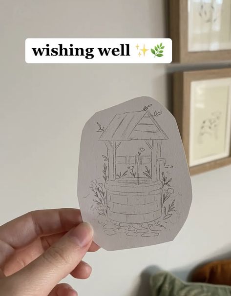 Wishing Well Tattoo Ideas, Art Easel Tattoo, Wishing Well Tattoo, Cottagecore Tattoo, Well Tattoo, Soft Tattoo, Journal Bible, Doodle Tattoo, Tattoo Collection