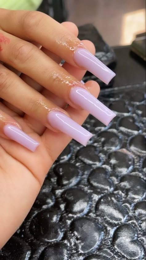 Powder Acrylic Nails Coffin, Milky Purple Acrylic Nails, Basic One Color Acrylic Nails, Long Acrylic Nails Solid Color, Acrylic Solid Color Nails, Basic Nail Inspo Acrylic, Solid Colour Acrylic Nails, Simple Nails One Color, Plain Long Nails