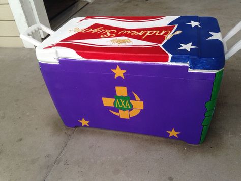 Lambda Chi Alpha Flag on a cooler Frat Coolers Lambda Chi Alpha, Lambda Chi Alpha Cooler, Nola Cooler, Lambda Chi Alpha, Formal Cooler Ideas, Diy Cooler, Fraternity Coolers, Frat Coolers, Cooler Painting