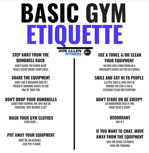 Gym Ettiquite Rules, Gym Terminology, Gym Knowledge, Gym 101, Dinning Etiquette, Fitness Knowledge, Gym Rules, Gym Etiquette, Gym Designs