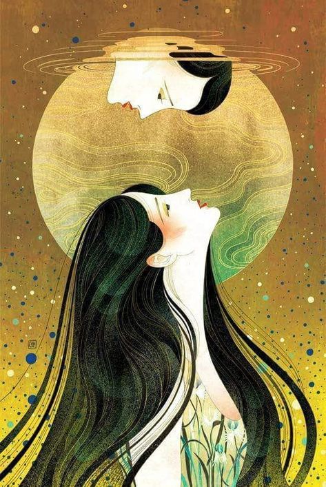 Victo Ngai, الفن الرقمي, Arte Inspo, Arte Sketchbook, Long Black Hair, Art Et Illustration, Arte Fantasy, Moon Art, Long Black