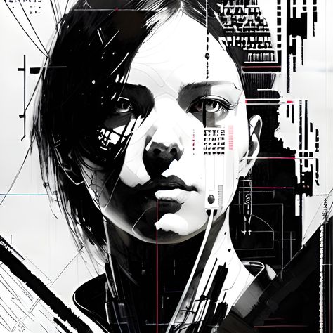 Cybernetic Eye, Cyberpunk 2077 Concept Art, Cyberpunk Artwork, Face Illustrations, Punk Aesthetic, Face Illustration, Face Sketch, Head Up Display, Cyberpunk Art