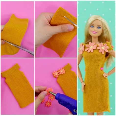 Easy Barbie Clothes Diy, How To Make Barbie Clothes Diy, Diy Barbie Dress, Barbie Diy Accessories, Accessoires Barbie, Barbie Knitting Patterns, Куклы American Girl, Barbie Dress Pattern, Sewing Barbie Clothes