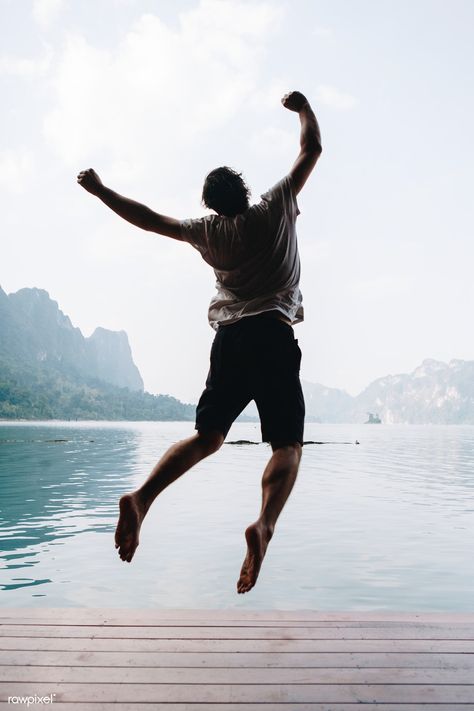 Happy man jumping with joy | premium image by rawpixel.com / McKinsey Happy Poses, Happy Pose, Jumping Poses, Man Jumping, Action Reference, Zen Pictures, Person Photography, Levitation Photography, Floating In Space