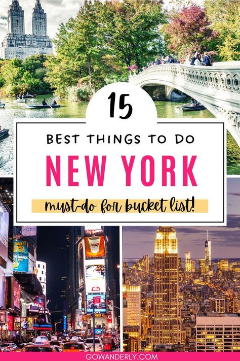 Compilation of 15 must-do activities and attractions for travelers visiting New York City. Nyc On A Budget, New York Trip Planning, New York Bucket List, Nyc Vacation, Nyc Itinerary, New York Attractions, New York City Vacation, Staten Island Ferry, Summer Vacation Spots