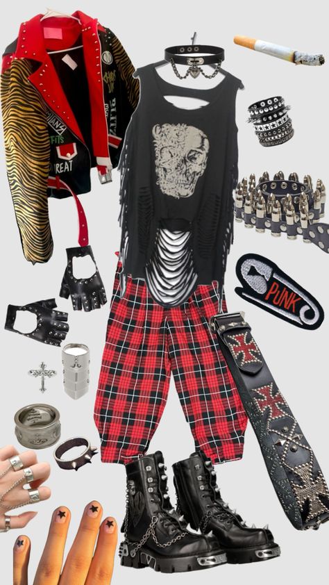 #punkfashion #punk #punkoutfit #punksnotdead #nana #nanamikento #nanaanime #vivennewestwood #plaidpants Girly Punk Aesthetic, 80s Punk Aesthetic, 2000s Punk Fashion, Punk Inspired Outfits, Punk Aesthetic Outfit, Girly Punk, 2000s Punk, Nana Anime, 80s Punk