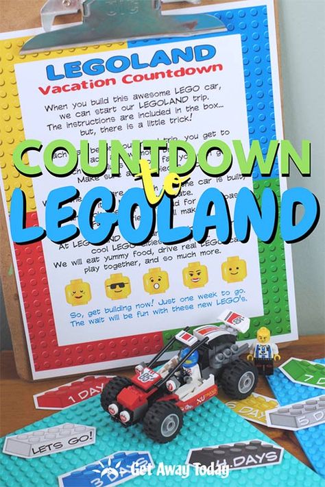 Free Countdown to LEGOLAND Printable Trip Countdown, Surprise Trip Reveal, Lego Shirts, Vacation Countdown, Surprise Vacation, Legoland California, Legoland Florida, Family Theme, Lego Party