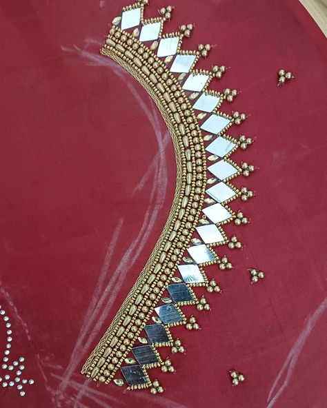 Different Aari Work Designs, Aari Work Mirror Designs, Mirror Work Aari Blouse Design, Aari Work New Designs, Wheat Bead Aari Work Design, Mirror Aari Work Blouse Design, Aari Mirror Work Designs, Simple Aari Work Blouse Design, Simple Aari Work Blouse