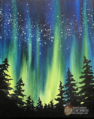 Northern Lights Acrylic Painting, Roberta Laliberte, Prairie Fairy Studio, OOAK Artisan Showcase Northern Lights Painting, Easy Canvas Painting, Galaxy Painting, Hur Man Målar, Canvas Painting Diy, Simple Acrylic Paintings, The Aurora, Night Painting, Beginner Painting