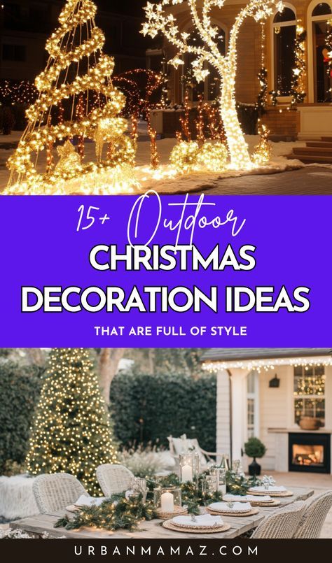 Christmas Landscaping Ideas, Driveway Entrance Christmas Decorations, Outdoor Holiday Decor Ideas, Christmas Decor Ideas Outdoor 2024, Christmas Curb Appeal, Decorating Outdoor Trees For Christmas, Outdoor Winter Wonderland Decorations, Winter Wonderland Outdoor Decor, Oversized Ornaments On Tree