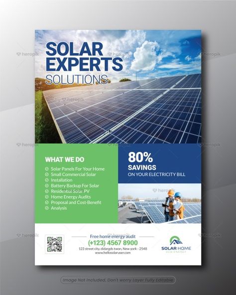 Solar Expert Flyer template by didargds - Heropik | Marketing Materials For Small Businesses Solar Brochure Design, Solar Banner Design, Solar Flyer Design, Save Energy Poster, Company Brochure Design, Energy Audit, Solar Companies, Company Brochure, Flyer Layout