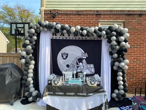 Raiders Party Decorations Diy, Raider Birthday Party Ideas, Raiders Birthday Party Decorations, Raiders Party Ideas, Raider Themed Birthday Party, Raiders Theme Party Ideas, Raiders Party Decorations, Raiders Birthday Party, Dessert Backdrop