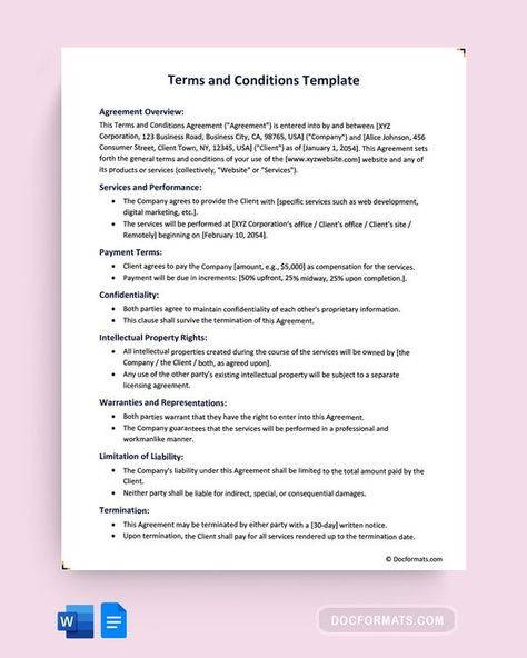 A terms and conditions template is a pre-prepared document outlining the rules, terms, and legal obligations that govern the relationship between a business or website and its users or customers. It covers various aspects, including user responsibilities, privacy policies, disclaimers, and dispute resolutions. This free terms and conditions template can serve as a valuable resource to assist you in crafting comprehensive and legally compliant terms and conditions for your business or website, ensuring transparency and legal protection. Rules Of Engagement, Terms And Conditions, Digital Business, The Rules, Privacy Policy, Web Development, Online Business, No Response, Digital Marketing